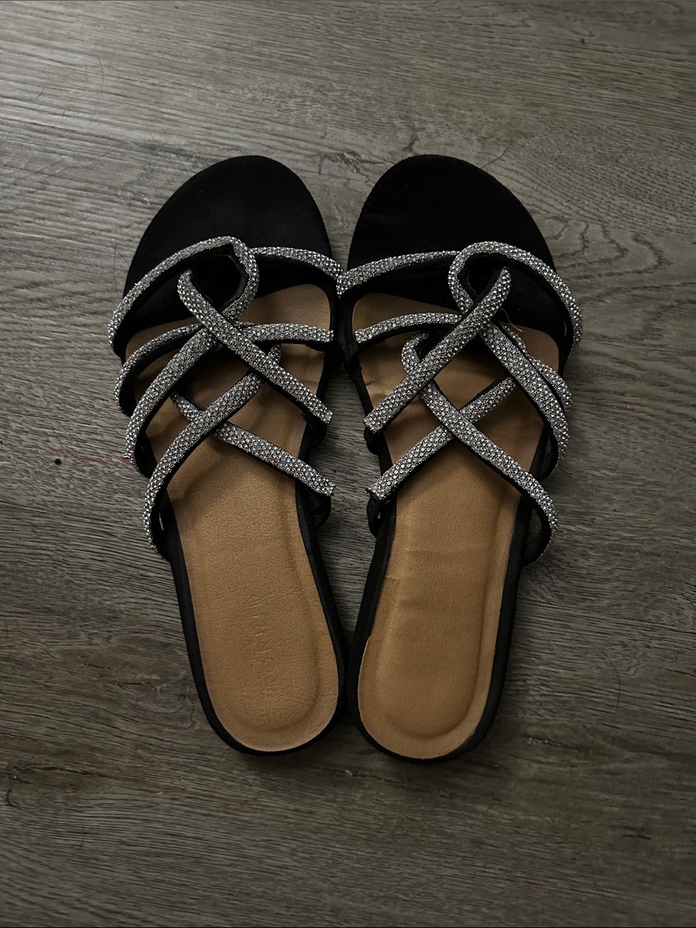 torrid Black Slide Sandals with Silver Rhinestone Straps
